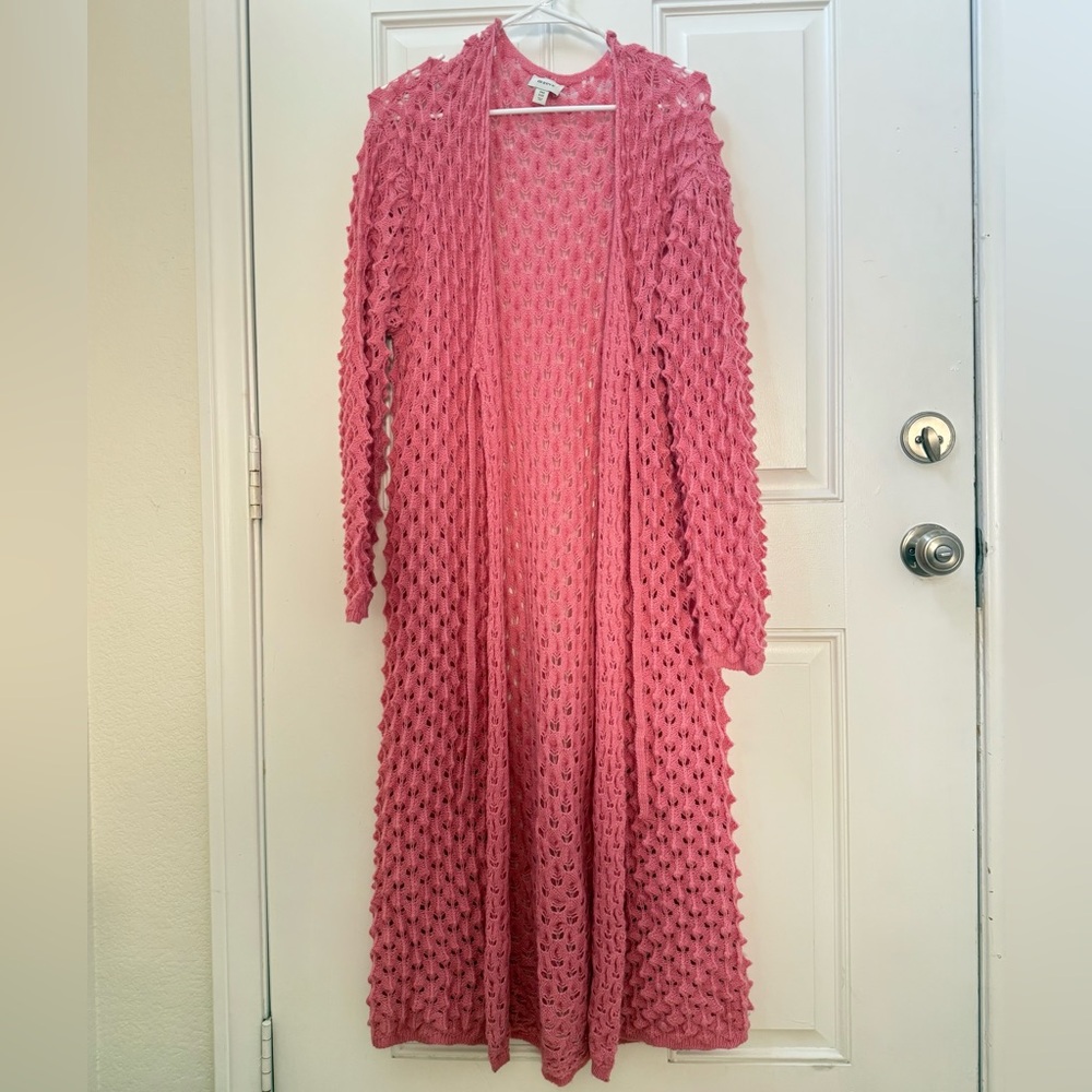 Anthropologie Maeve Long Open Knit Duster Cardigan in Pink
